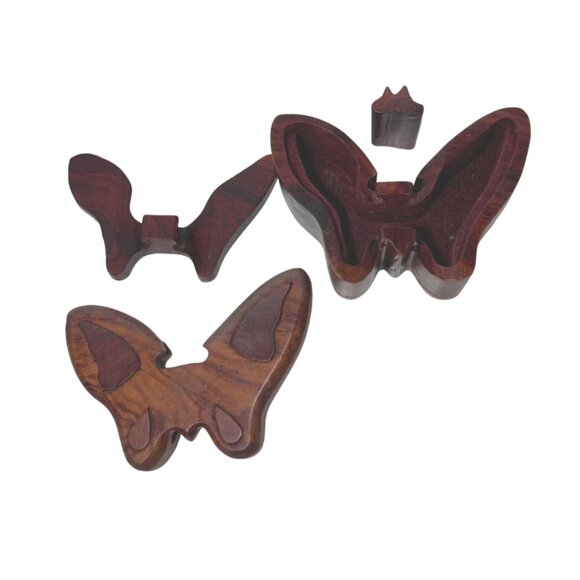Hand-Carved Wooden Butterfly Puzzle Box With Hidden Compartment AS IS - Picture 3 of 5